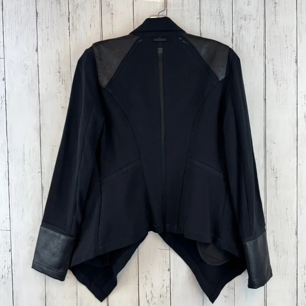 Blanc Noir Black Faux Leather Stretch Cotton Moto Jacket Mesh Accent Size Small